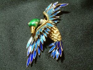 Broche oro esmalte diamantes 10cm