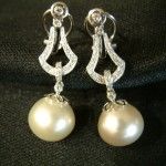 Pendientes oro blanco diamantes perlas australianas