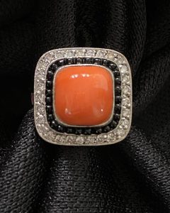Anillo Platino Brillantes Coral Onix