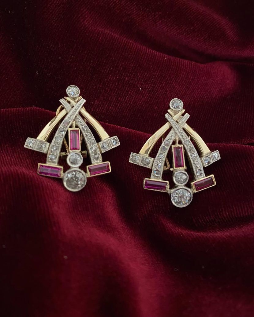 Pendientes años 50 Oro Diamantes y Rubies